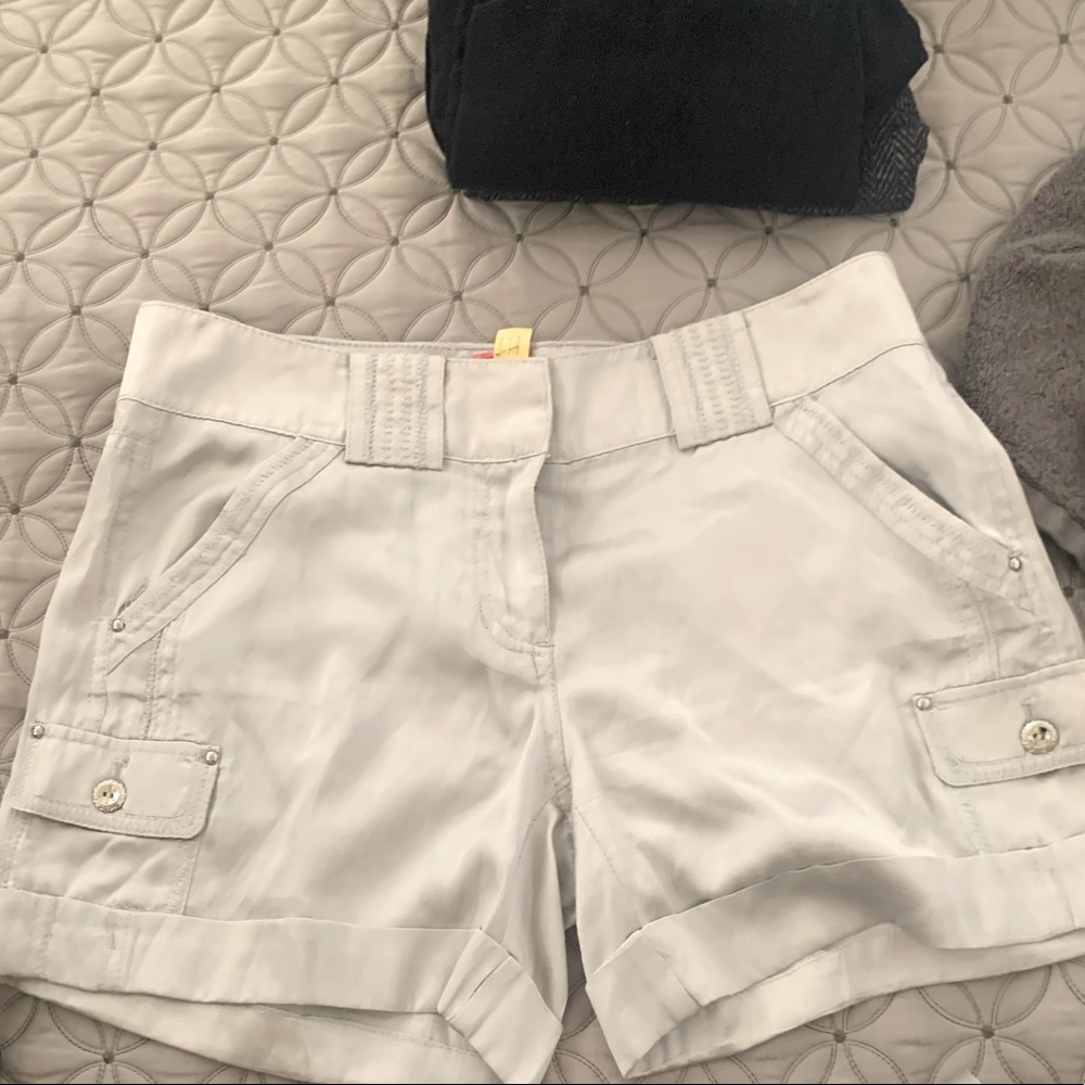 Silvery grey silk cargo shorts